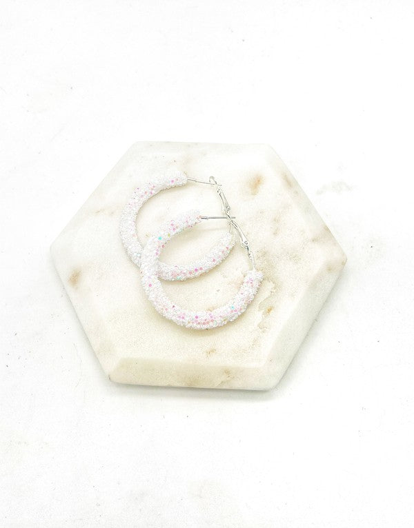 White Glitter Hoop Earrings