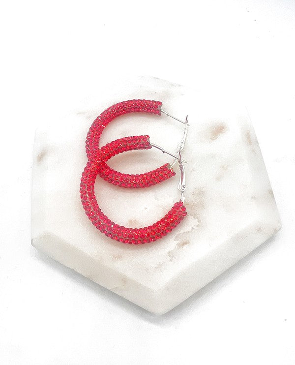 Red Glitter Hoop Earrings Independence Day